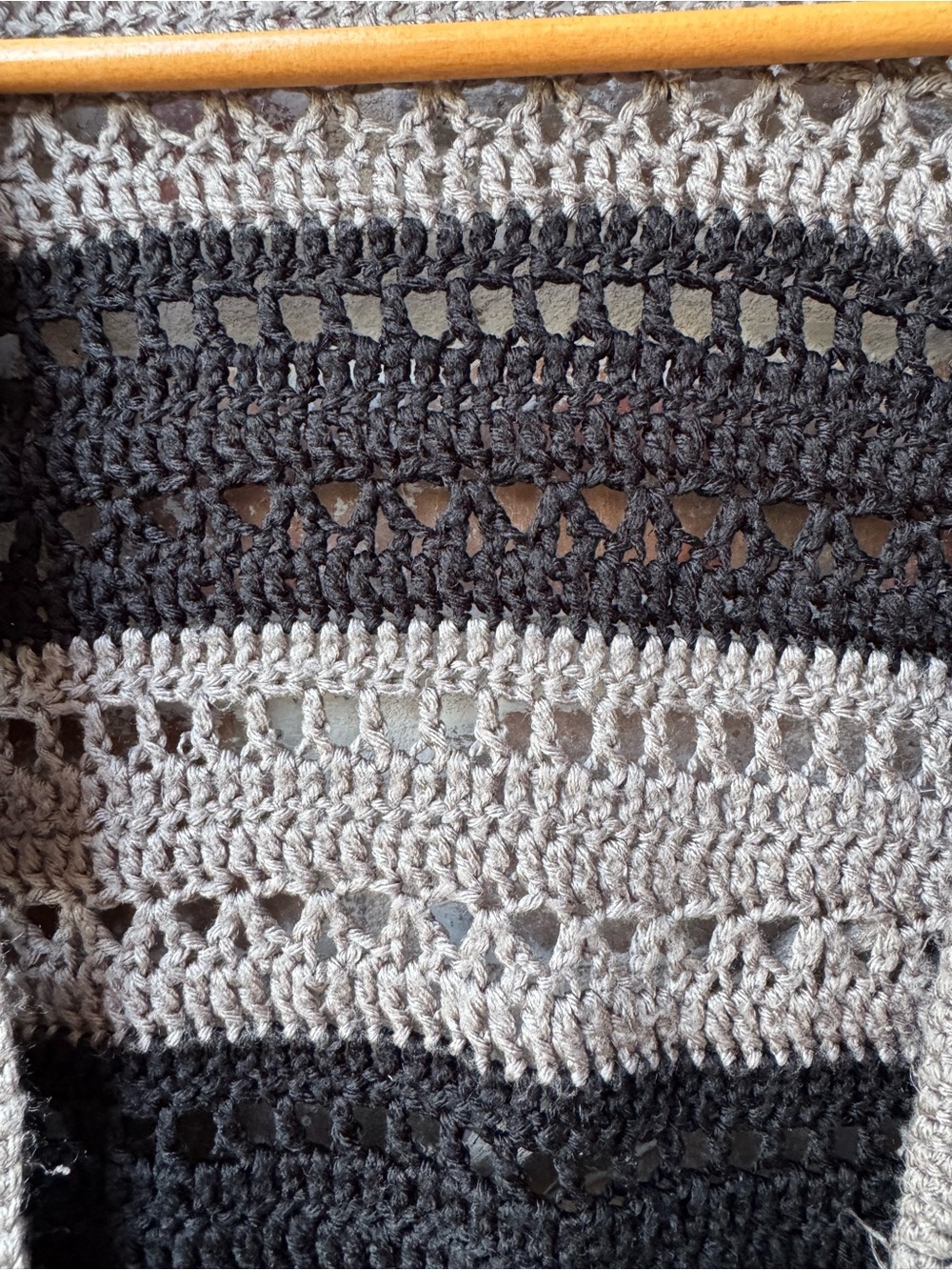 Handmade Crochet Striped Duster Cardigan – Black & Grey Size Small - Picture 2 of 7